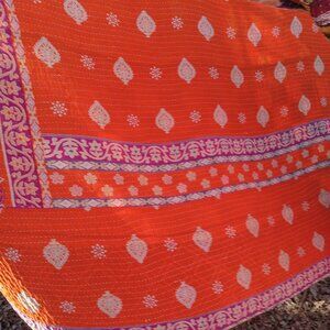 Kantha Quilt Orange Lilac Red Black Blue 55" x 92" Cotton Premium 3 Layer K67.